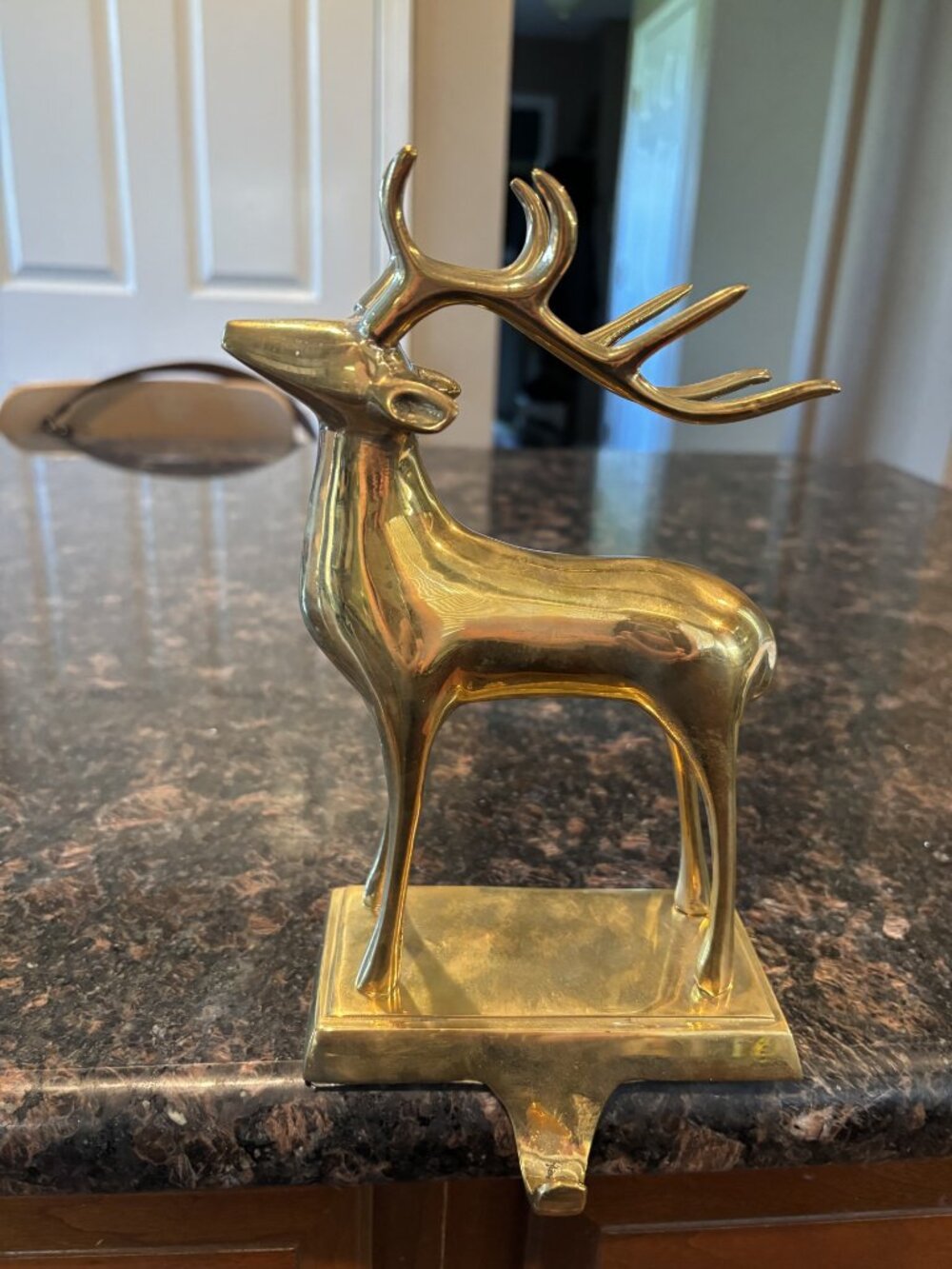 Vintage Pottery Barn Brass Reindeer Christmas Stocking Holders - Set of 2